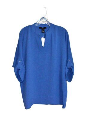 Joan Vass V Neck Popover Relaxed Fit Blouse Top Size L